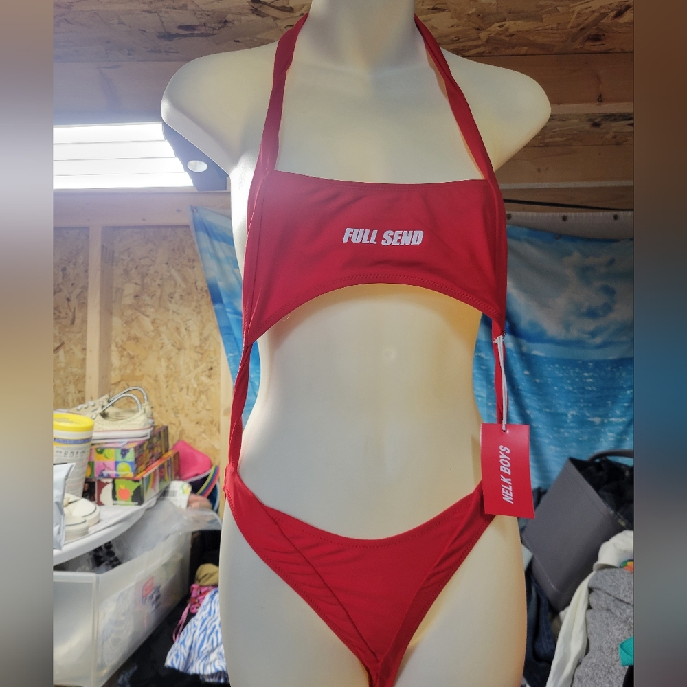 NELK BOYS FULL SEND NWT RED WOMENS SWIMSUIT 1 PIECE BIKINI SIZE SMALL‎